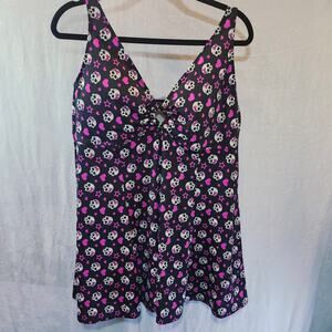 Plus Size 22 Pink Skull Swim Dress built in Suit Padded Bra Goth plPunk